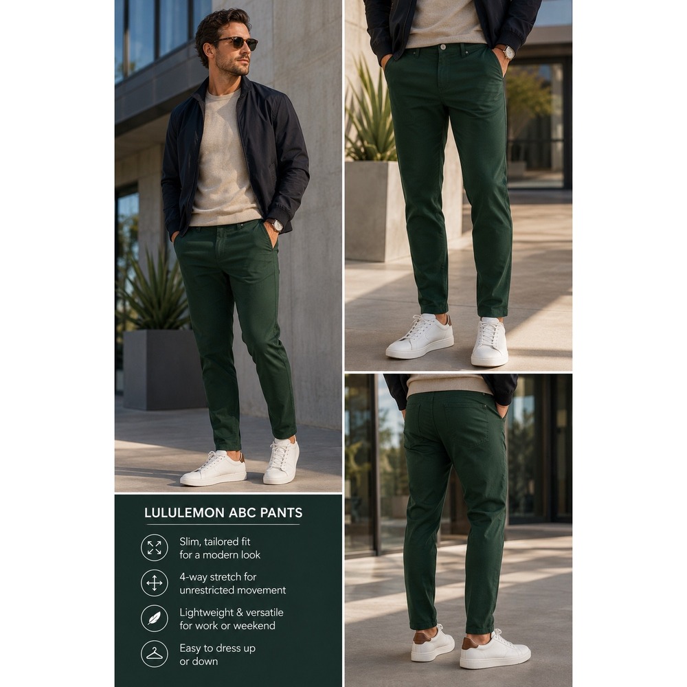 Lululemon ABC Utilitech Pants Men's 33 Green 32.5 Inseam Slim Golfcore